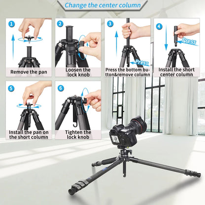 Compact Carbon Fiber Camera Tripod Heavy Duty 12kg