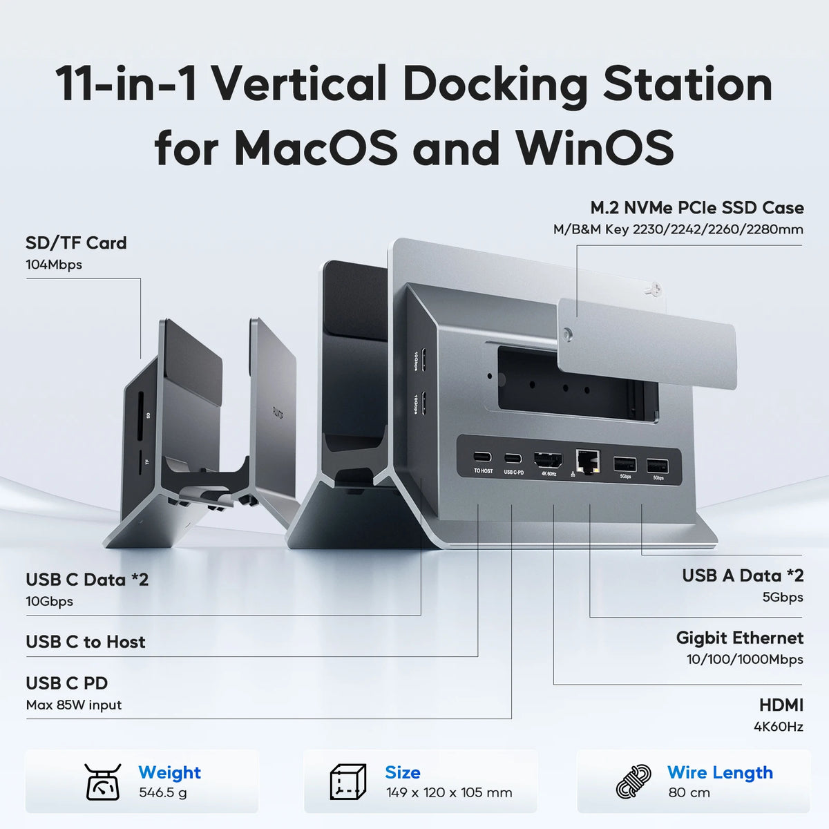 Vertical Laptop Docking Station with 4K HDMI