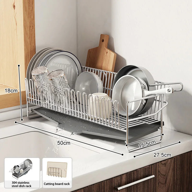 1 Layer Dish Drying Rack with Drainboard & Utensil Holder