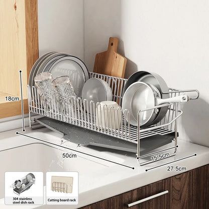 1 Layer Dish Drying Rack with Drainboard & Utensil Holder