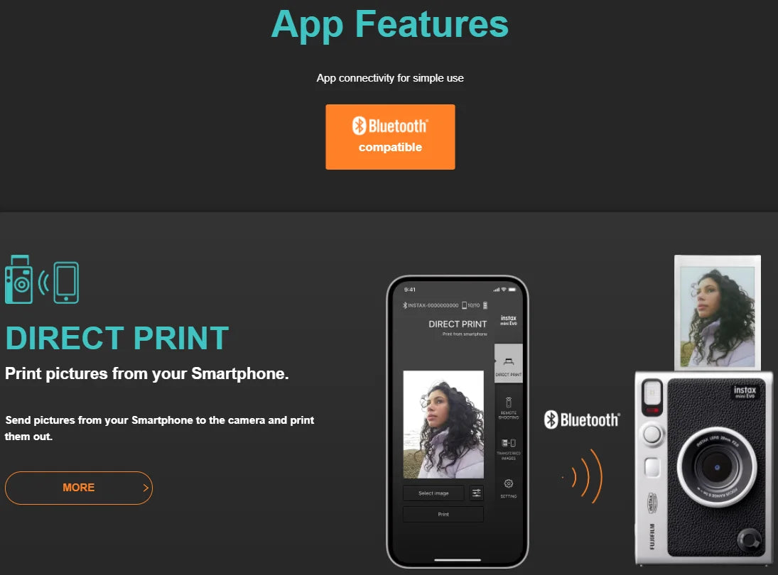 Black Instant Camera with Smartphone Connectivity for Easy Prints