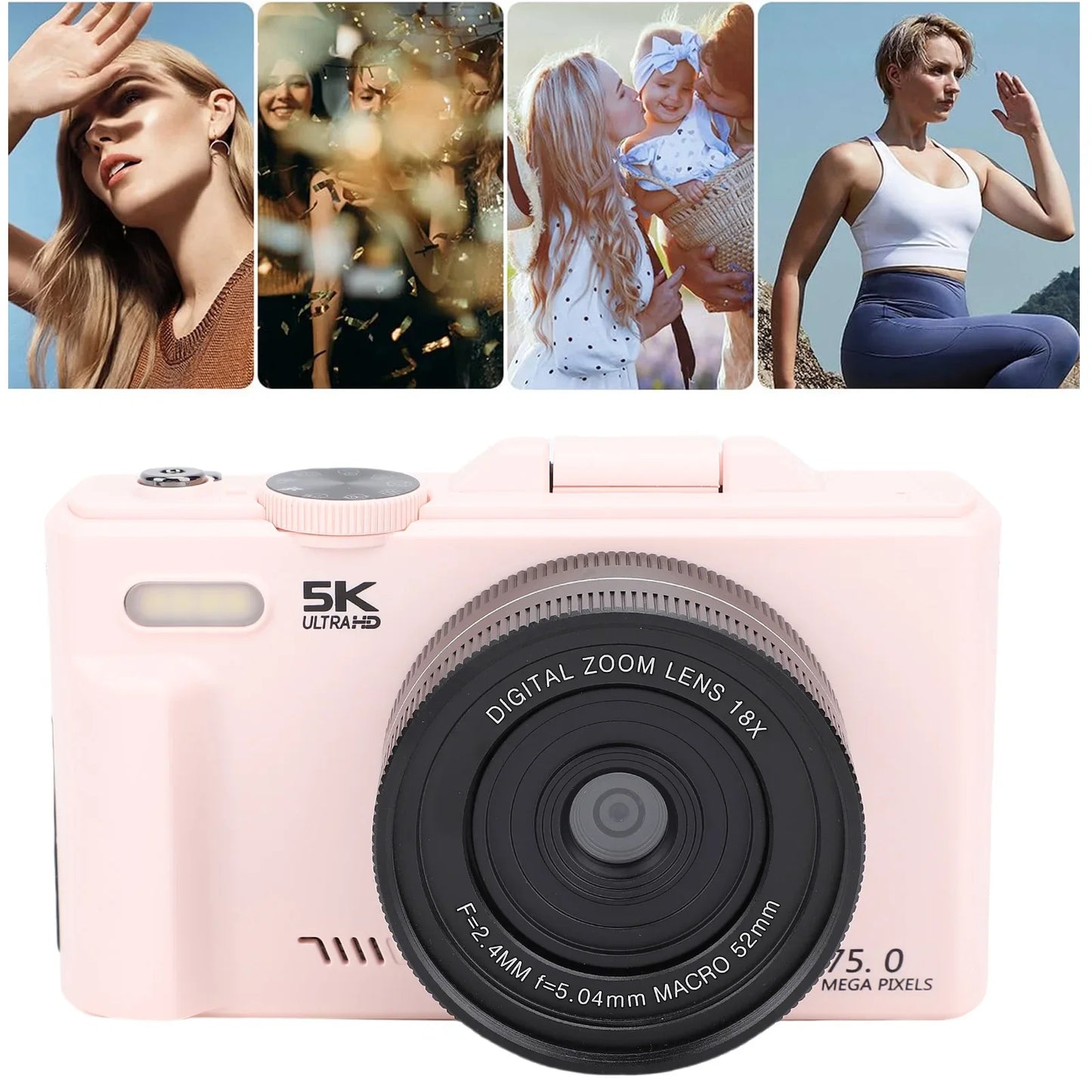 5K 75MP Vlogging Camera 18X Zoom Flip Screen with Flash