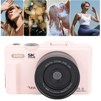 5K 75MP Vlogging Camera 18X Zoom Flip Screen with Flash