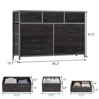 Modern 10 Drawer Fabric Dresser Organiser Black
