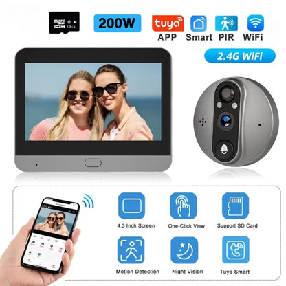 Wireless Peephole Camera Doorbell 4.3" Screen with 128GB