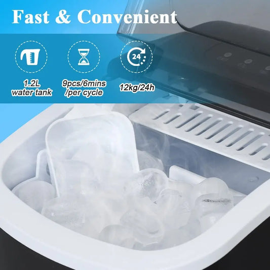 Ice Maker Machine Ice Cube Tray 12KG Bar Countertop Black