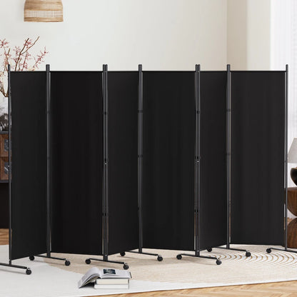 Portable Fabric Room Partition Screen 6 Panels Black