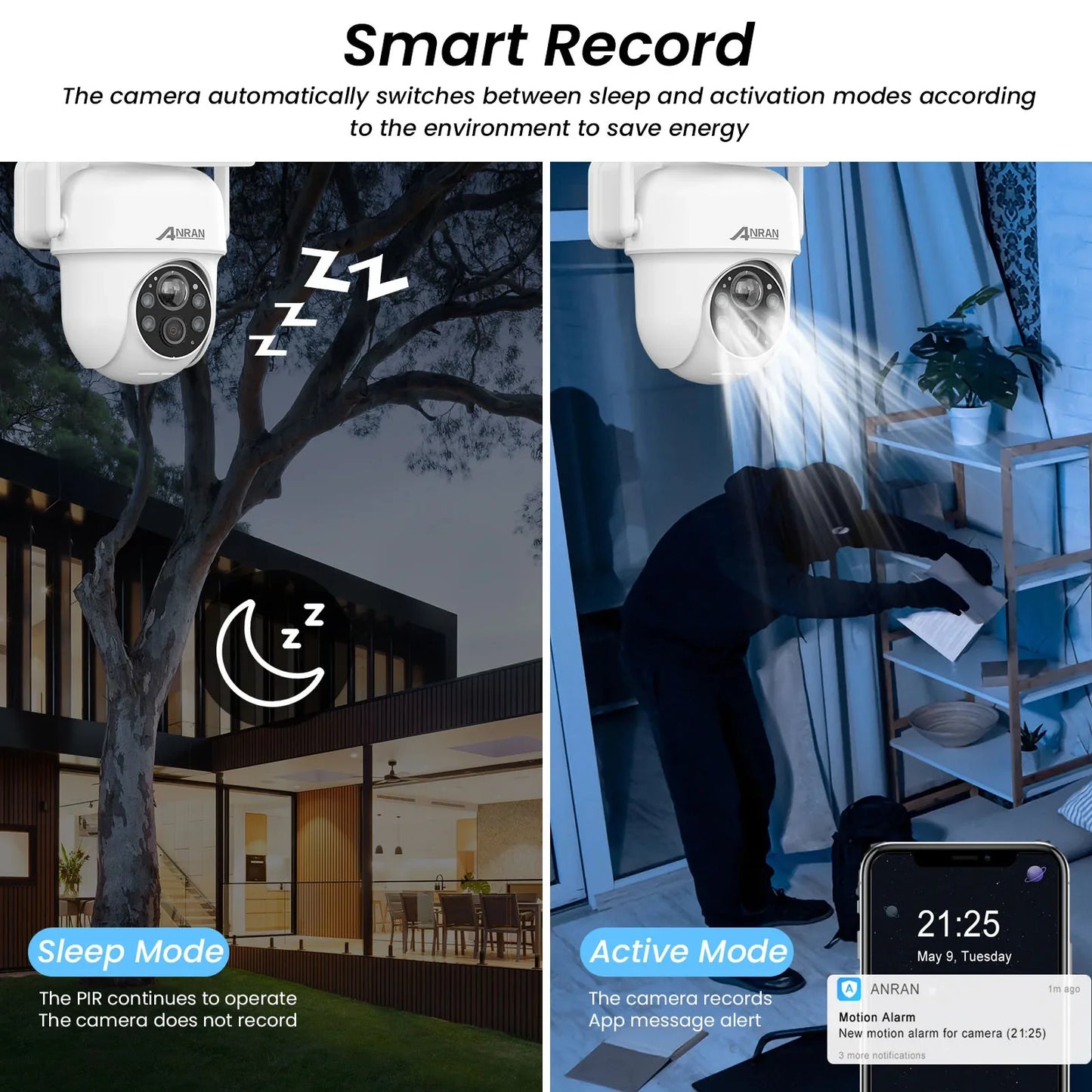2K 3MP Wireless Solar Security Camera with PIR Detection