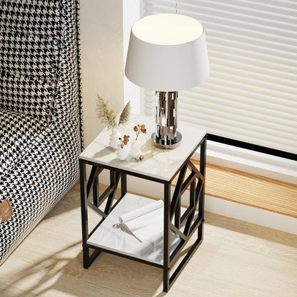 Modern White Marble Side Table with Durable Black Frame