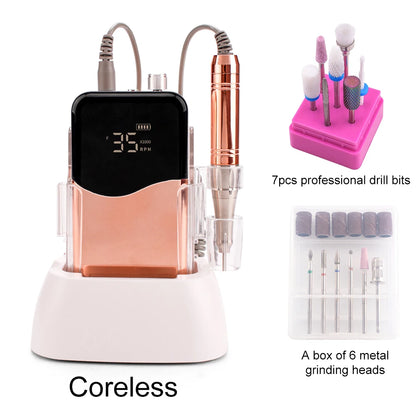 Cordless 35000RPM Nail Drill with Charging Base Rose Gold