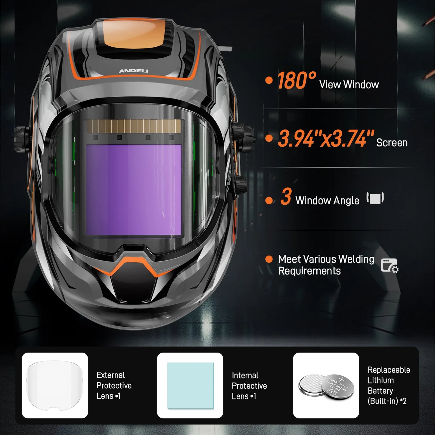 Solar Powered Welding Mask with 4 Arc Sensors