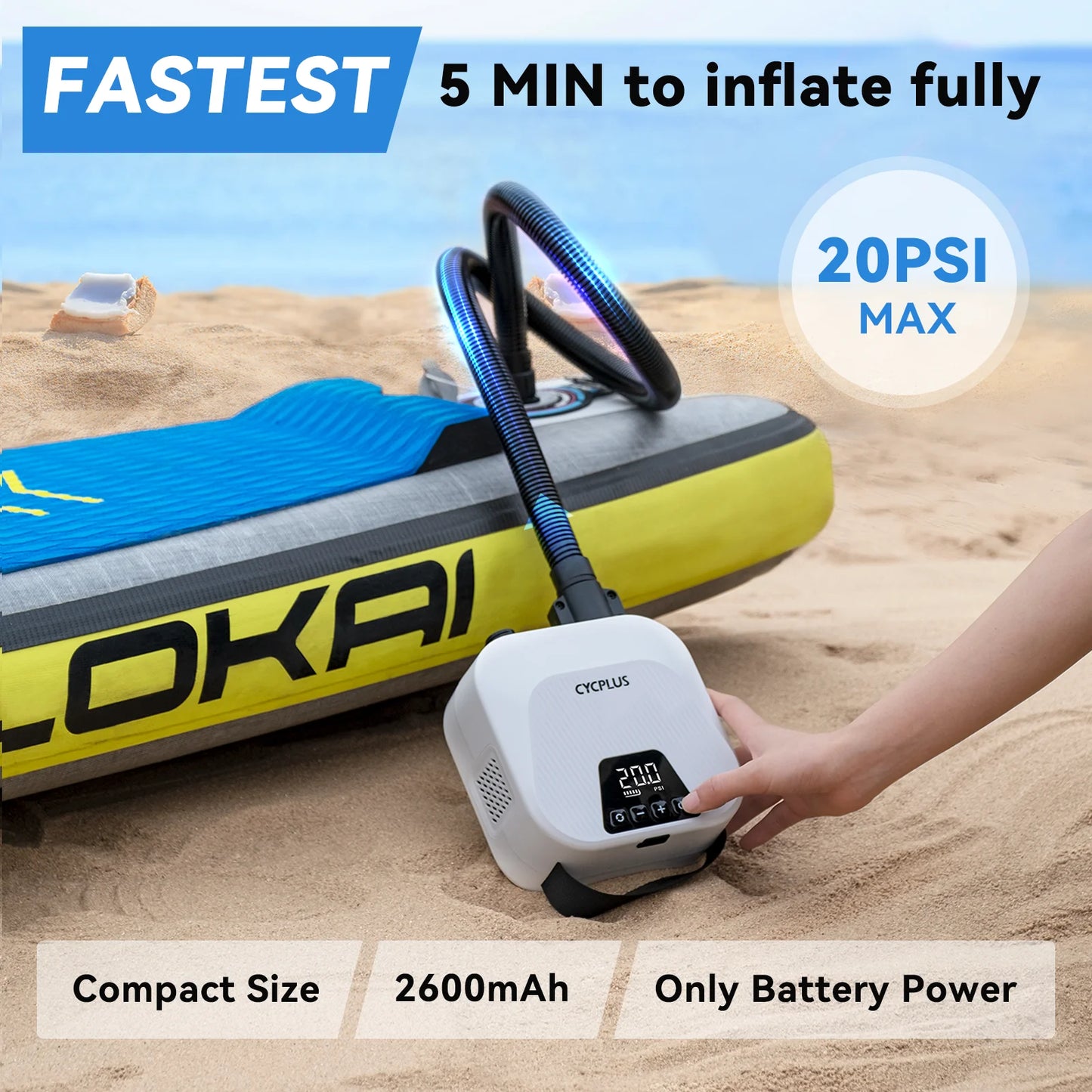 Smart Electric SUP Air Pump 2600mAh Portable Rechargeable