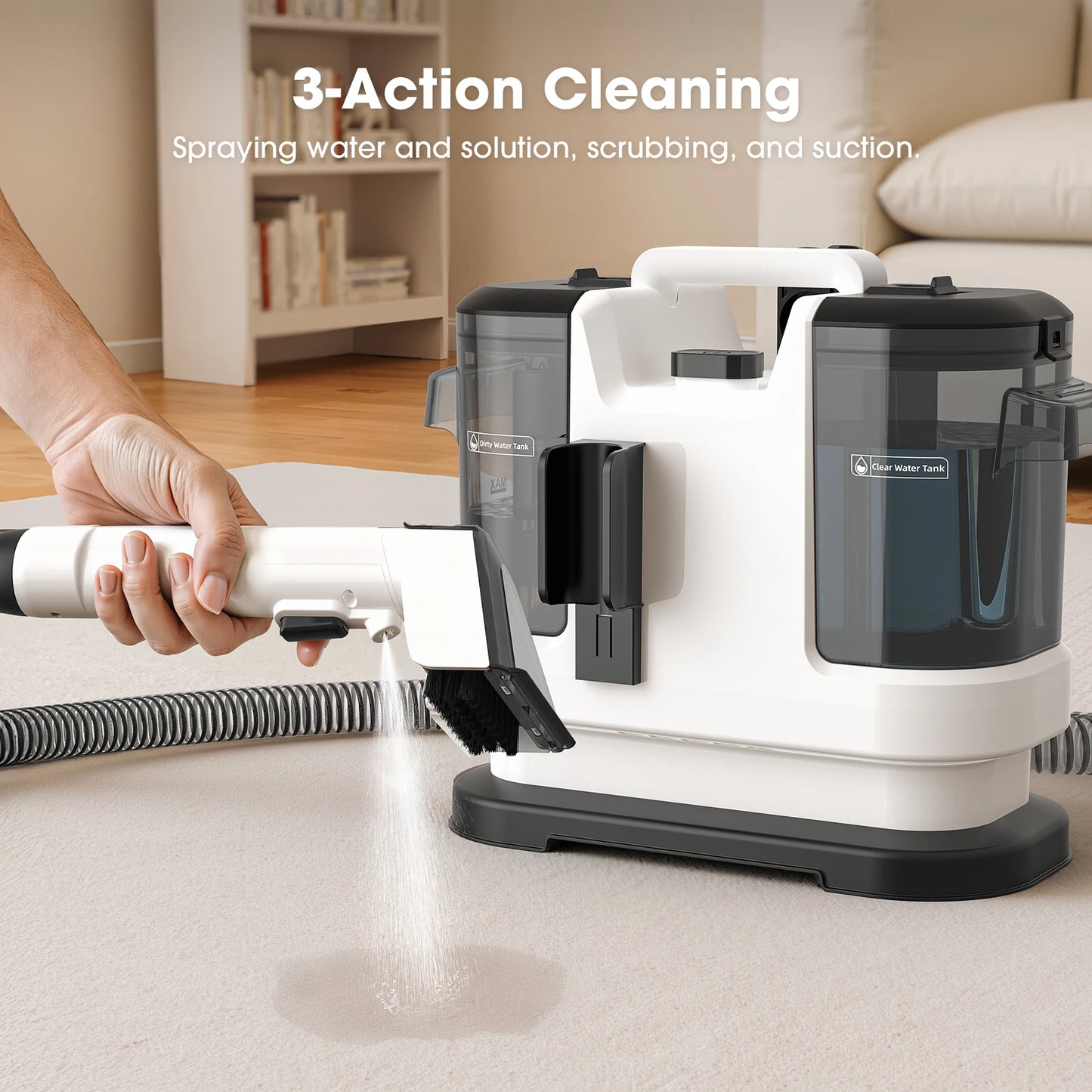 Carpet Cleaner 15kPa with Dual Tanks and Long Hose