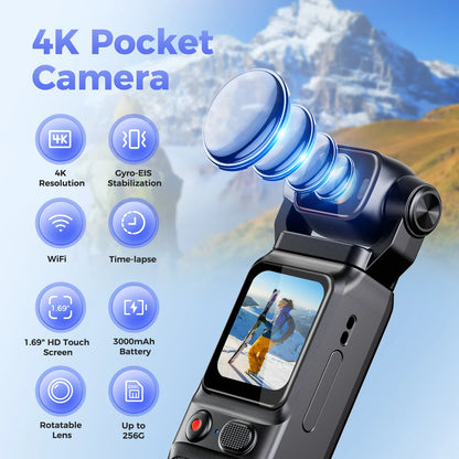 4K Touchscreen Pocket Camera with Stand and 128GB Card