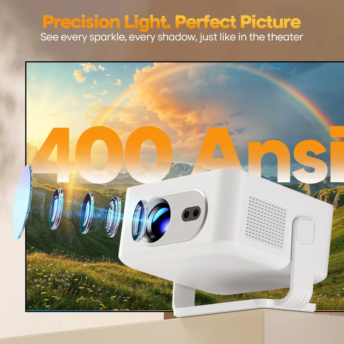 Portable Android 14 4K Projector Auto Focus 400ANSI WiFi 6