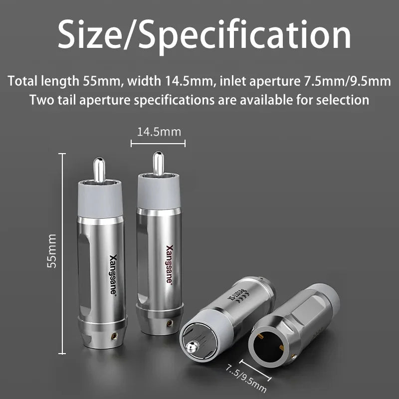 Silver RCA Plug Connectors DIY Cable 4pcs 7.5mm