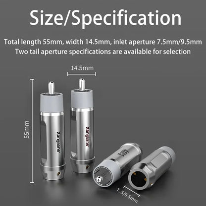 Silver RCA Plug Connectors DIY Cable 4pcs 7.5mm