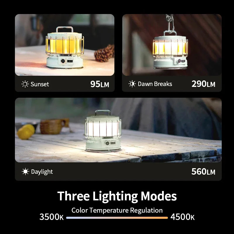Rechargeable Camping Lantern 9600mAh 3in1 Vintage Light