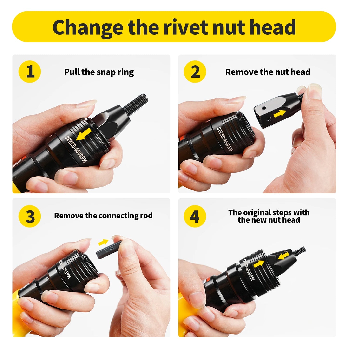 Portable Air Riveting Tool with Threaded Nut Adapter Set