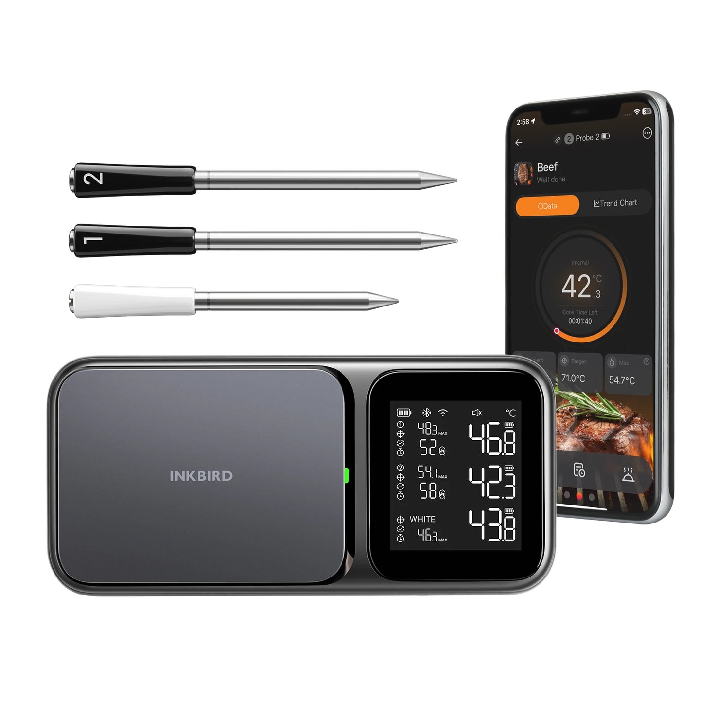 Smart Wireless Meat Thermometer 3 Probes WiFi Bluetooth 25H