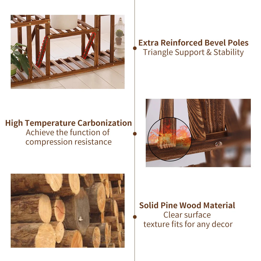 Portable Wooden Plant Shelf with Multiple Tiers and Height