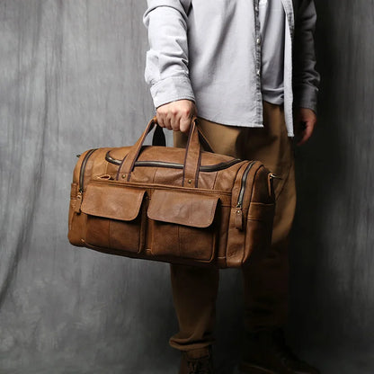Vintage Brown Leather Laptop Bag Retro Travel Messenger Carry