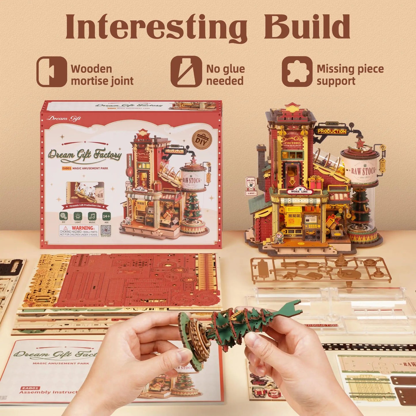 Wooden Mechanical Puzzle Kit with Music and Lights