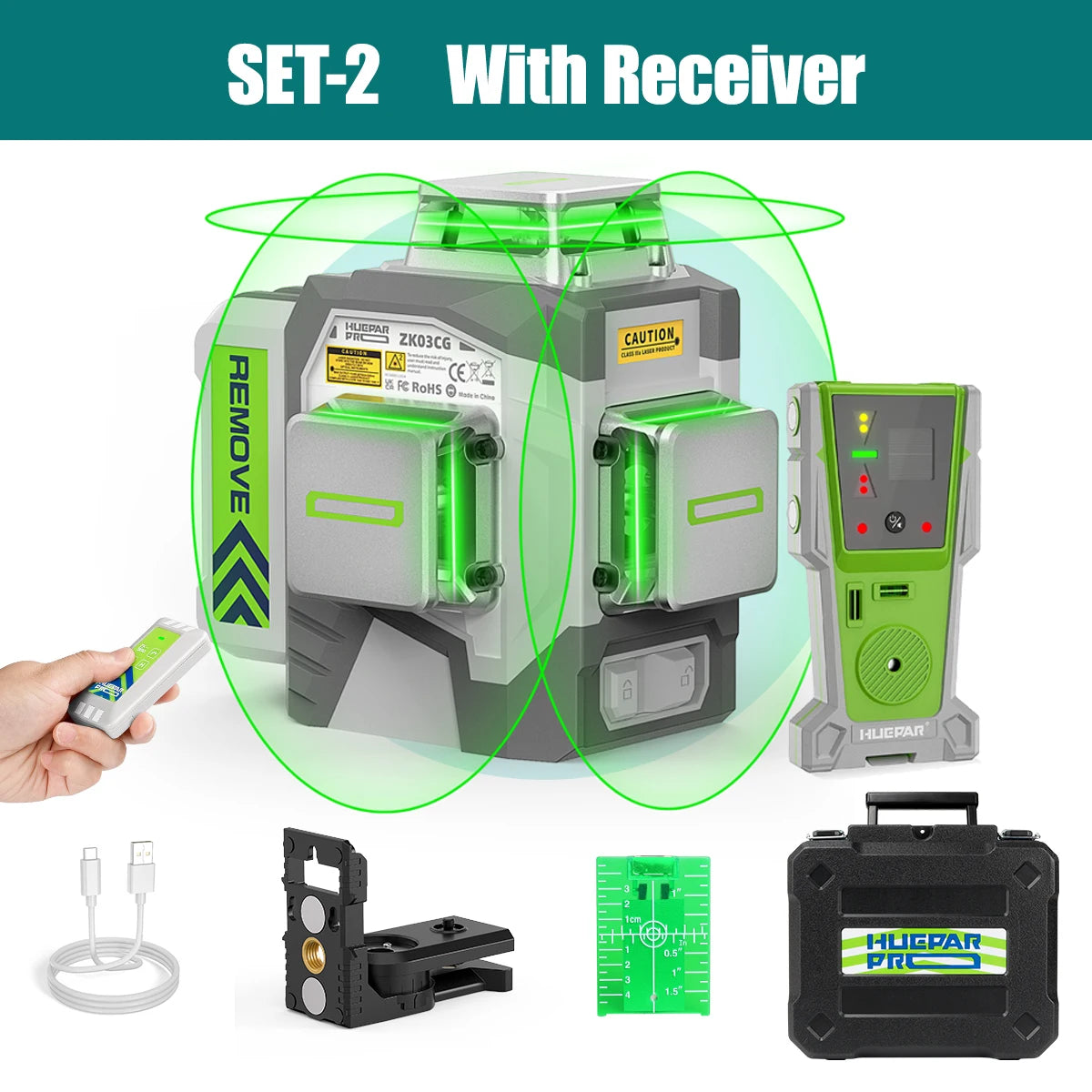 Self-Leveling Green Beam Laser Level With Receiver