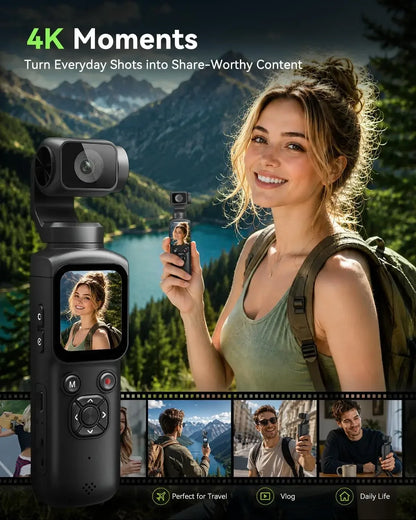 4K Action Camera 64MP Face Tracking Gimbal Stabilizer