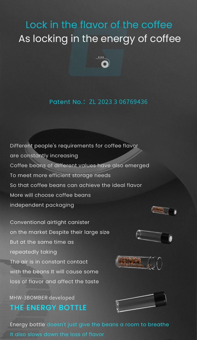 Coffee Bean Cellar Tubes Set with Exhaust Valves and Holder