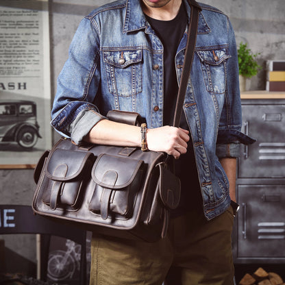 14” Genuine Leather Laptop Briefcase Vintage Messenger Bag