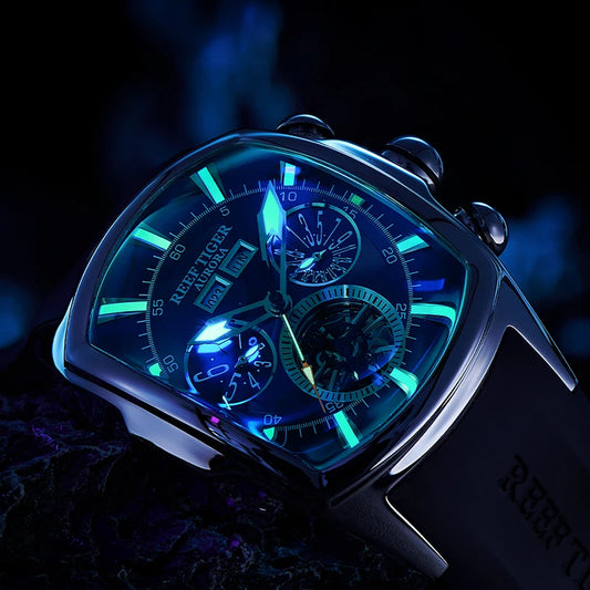 Men’s Luxury Mechanical Barrel Watch with Multifunction Display