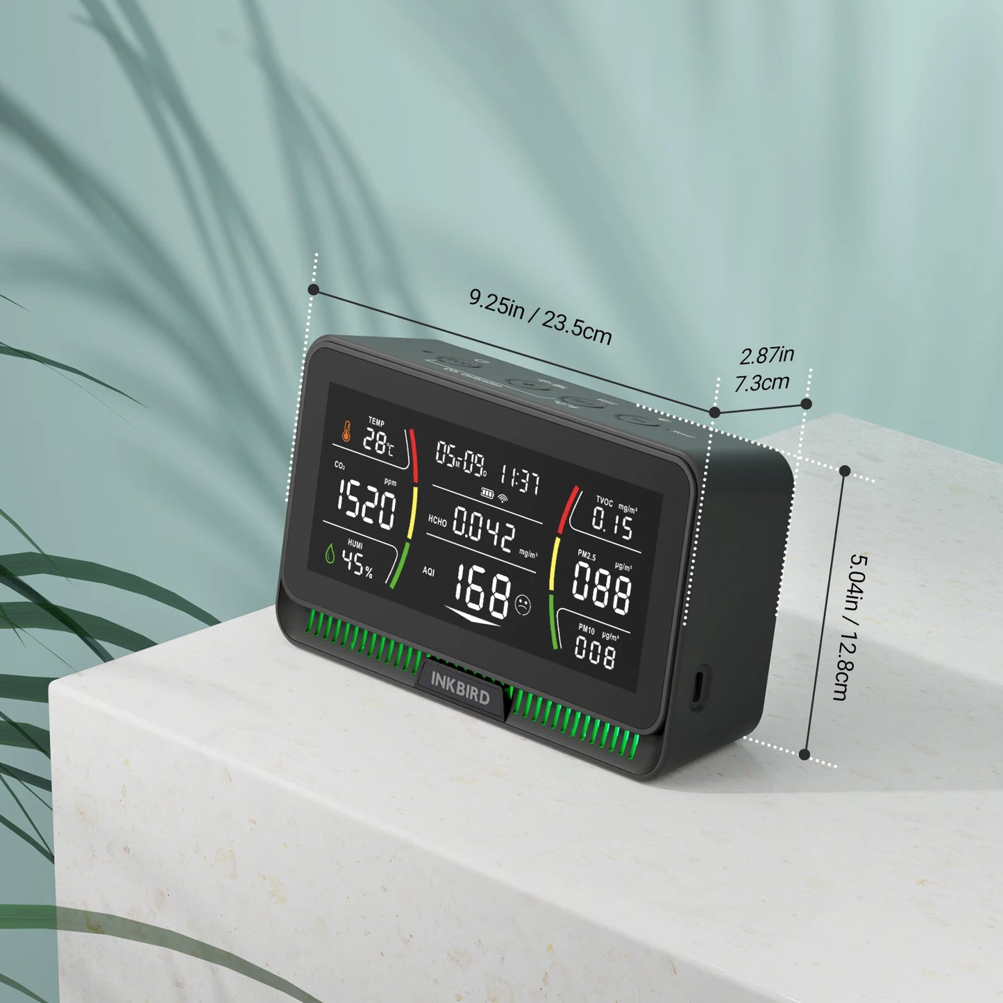 Smart Indoor Air Quality Monitor CO2 AQI Black