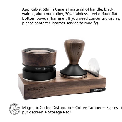 Magnetic Coffee Distributor and Tamper Set 58.5mm Black