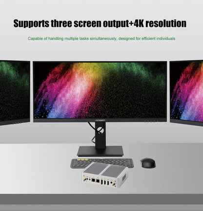 Fanless Quad-Core Mini PC 3-Display Support