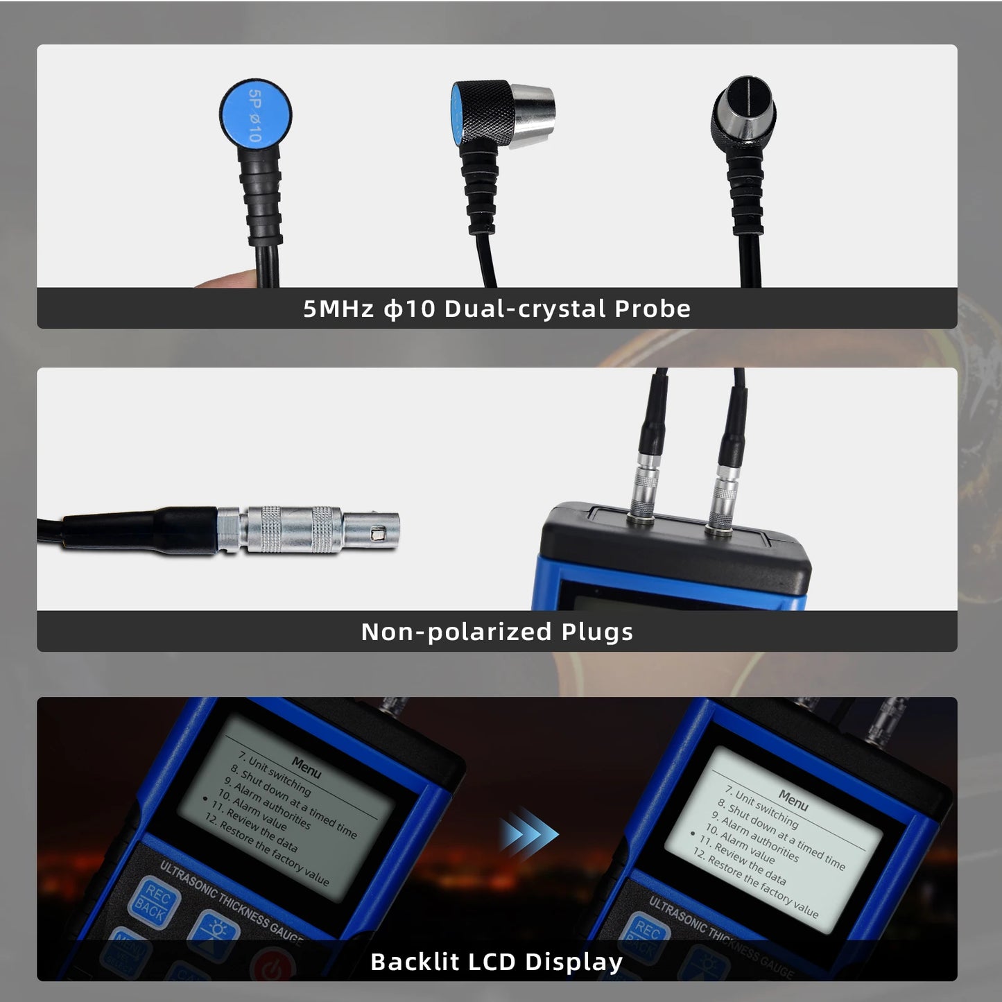 Digital Ultrasonic Thickness Gauge 1-350mm Metal Thickness Tester