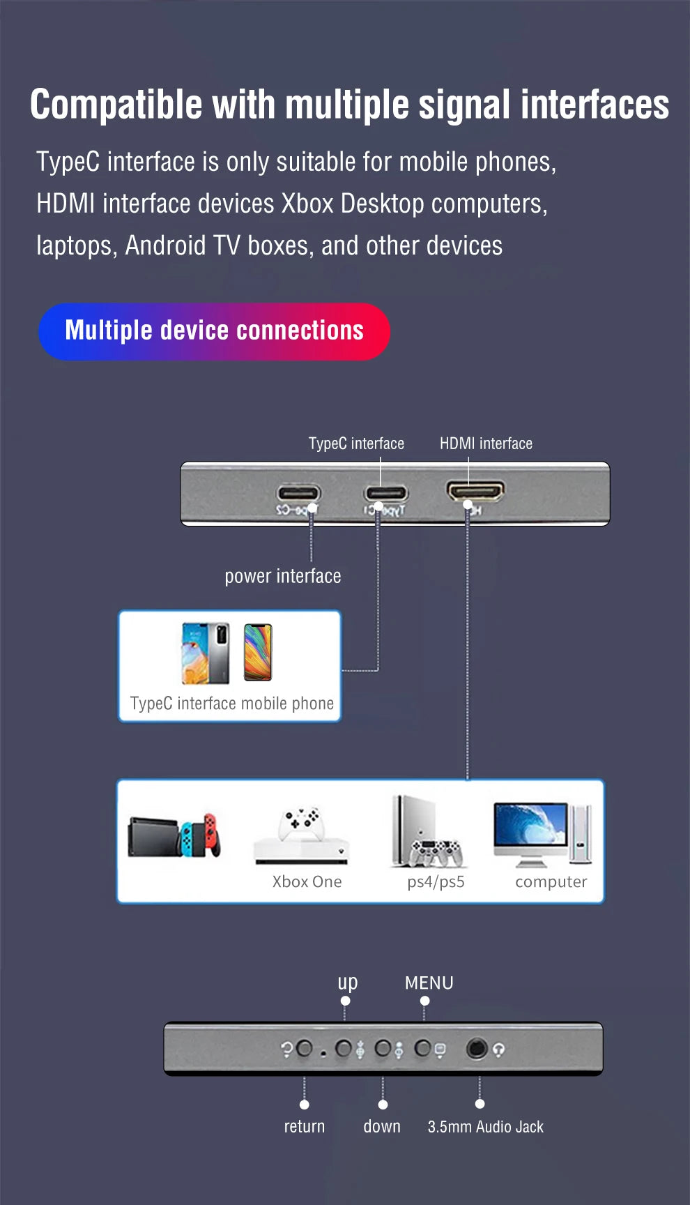 16 Inch Wireless Portable Monitor Auto Rotation Display