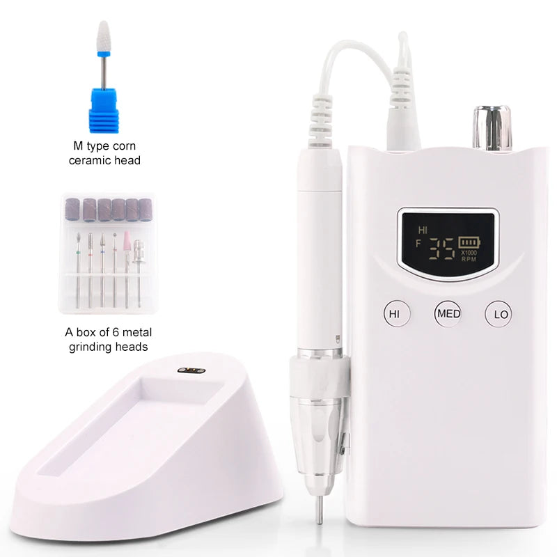 35000RPM Portable Electric Nail Drill 85W White
