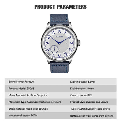 Blue Manual Mechanical Vintage Watch  Small Seconds