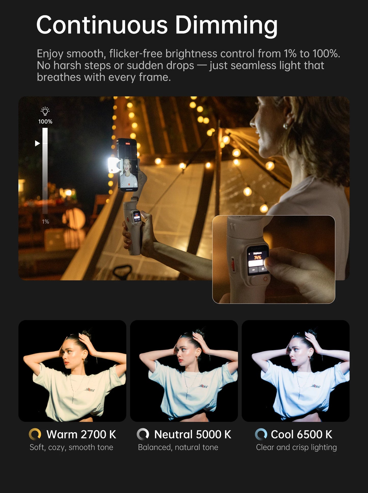 Portable Black 3-Axis Gimbal for iPhone & Android