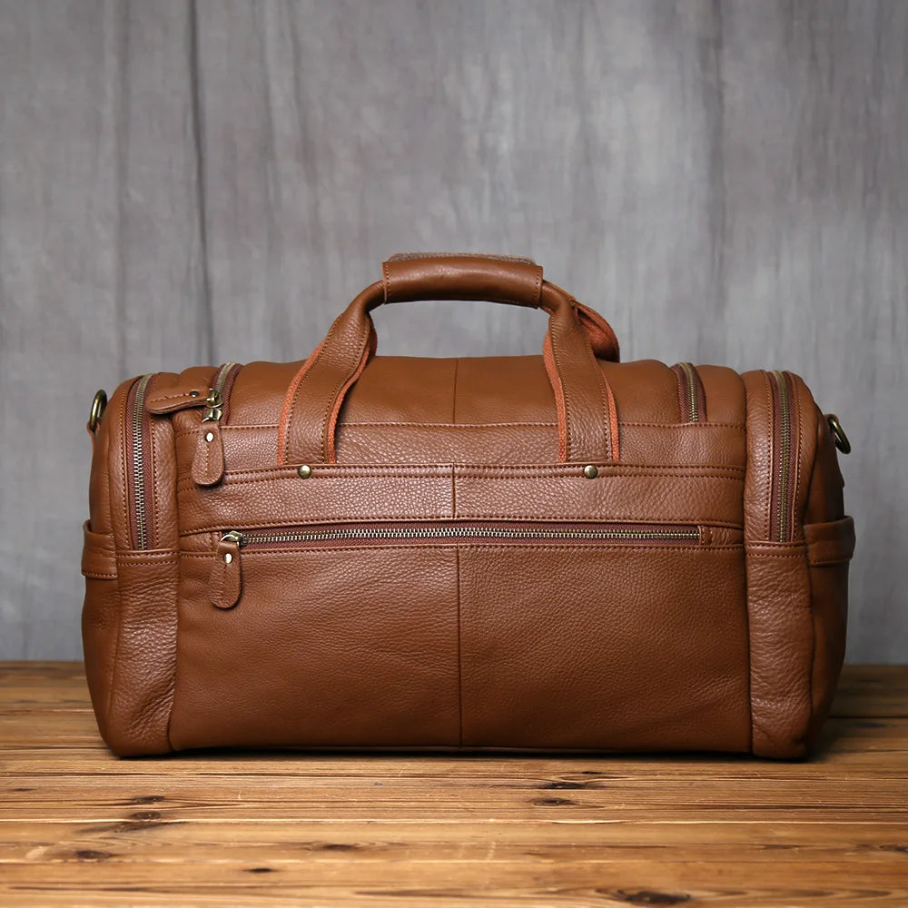 Classic Brown Leather Travel Bag Spacious Laptop Messenger