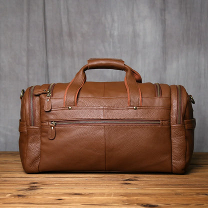 Classic Brown Leather Travel Bag Spacious Laptop Messenger