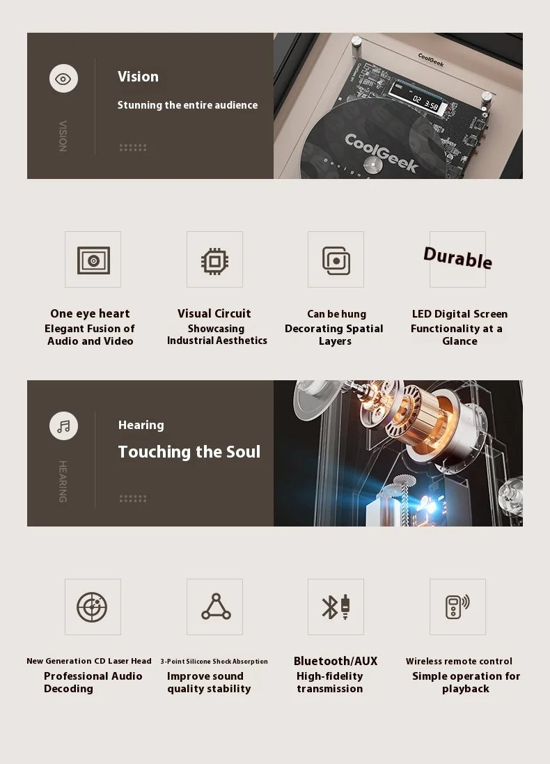 White Bluetooth CD Player Music Frame with Wall Mount Display