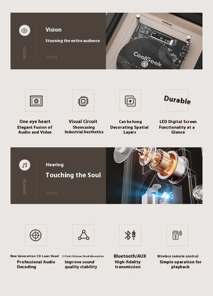 White Bluetooth CD Player Music Frame with Wall Mount Display