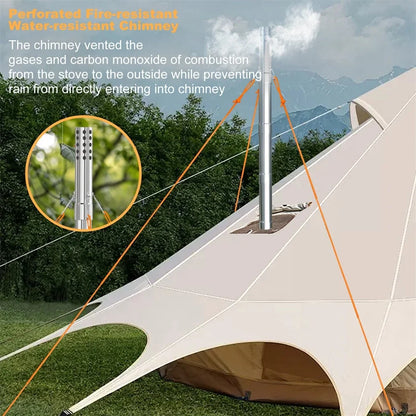 Portable Wood Burning Tent Stove with 6 Chimney Pipes