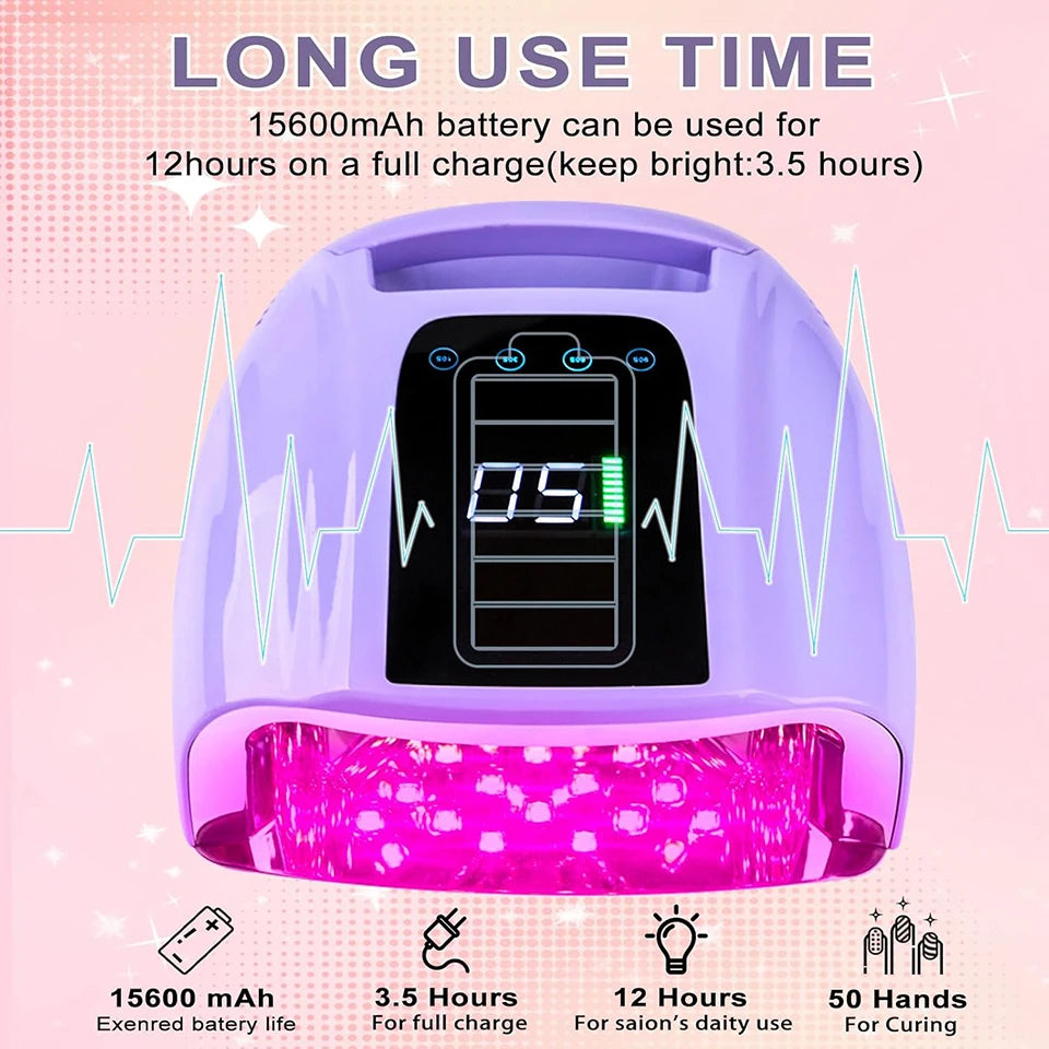 96W Rechargeable UV LED Nail Lamp Portable Light Purple
