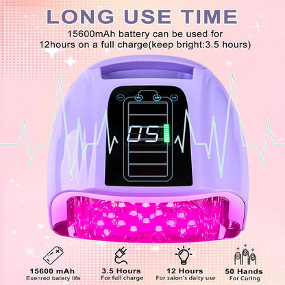 96W Rechargeable UV LED Nail Lamp Portable Light Purple