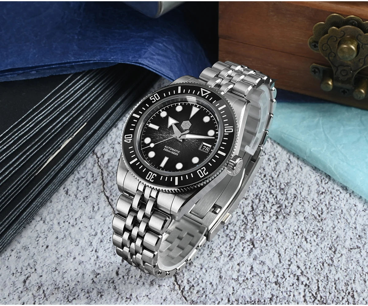40mm Men's Luxury Diver Watch 200m Waterproof Gray Dial