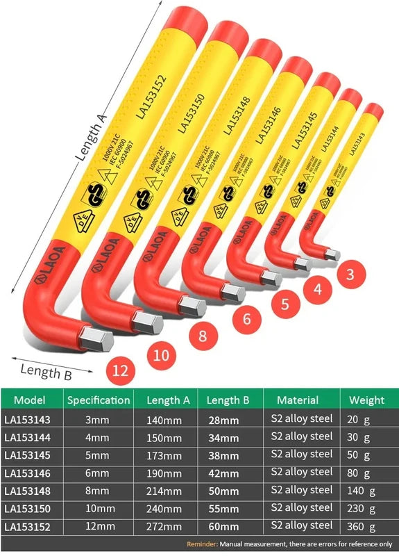 8 Piece 1000V Insulated L-Type Allen Wrench Set