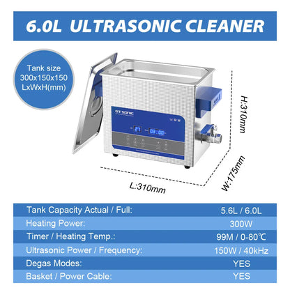 600W 6L Ultrasonic Bath Cleaner for Jewelry & Tools